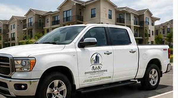 A&K Premier Property Solutions service truck at an apartment community